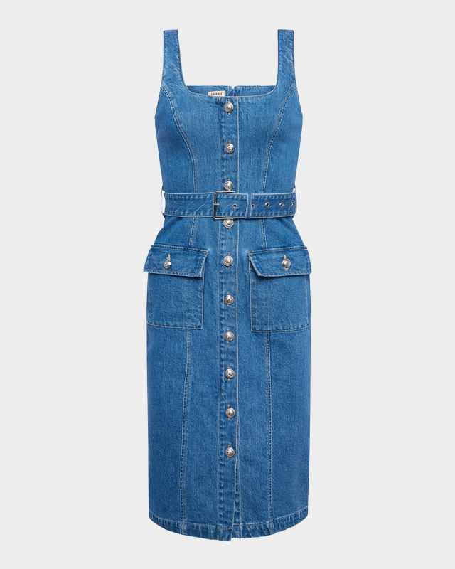 Midy Button-Front Denim Tank Dress
